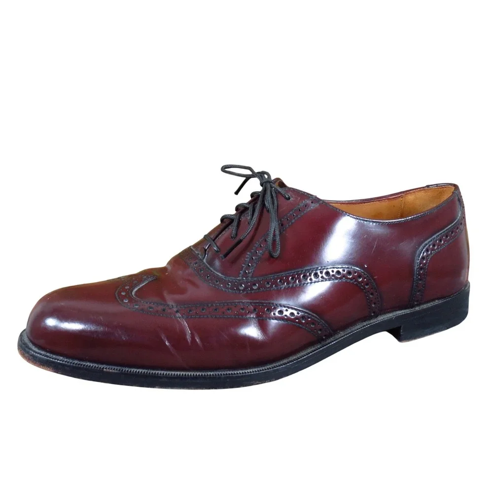 Cole Haan 07935 Mens Wingtip Oxford Size‎ 10 Dress Shoes Burgundy Leather Brogue